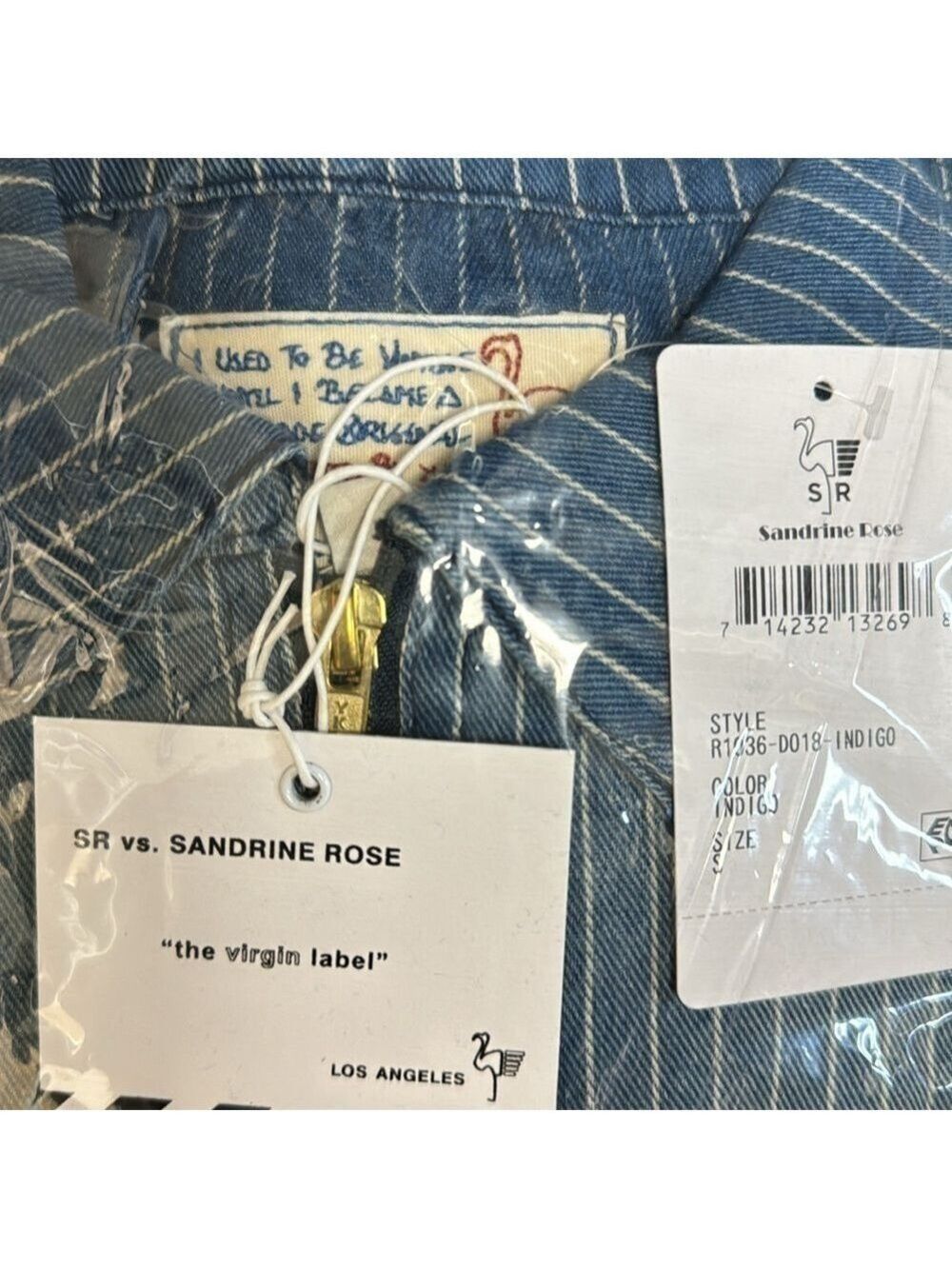 Free People x Sandrine Rose Women  Indigo Striped  Denim Jumpsuit Long - Picture 9 of 13